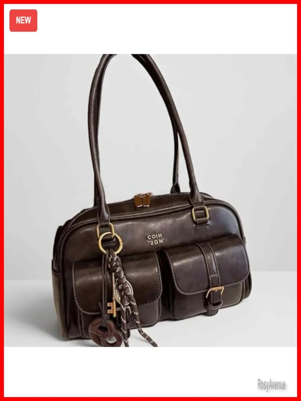 Vintage Style Faux Leather Hobo Shoulder Bag with Double Front Pockets